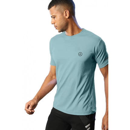 Rosolly Men'sÂ Casual Half sleeve SolidÂ Polyester Crew Neck T-shirt (Turquoise Blue)