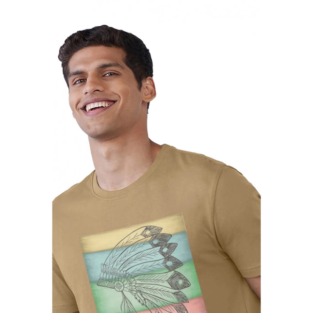 Rosolly Men'sÂ Casual Half sleeve Digital Printed Cotton Crew Neck T-shirt (Sand)