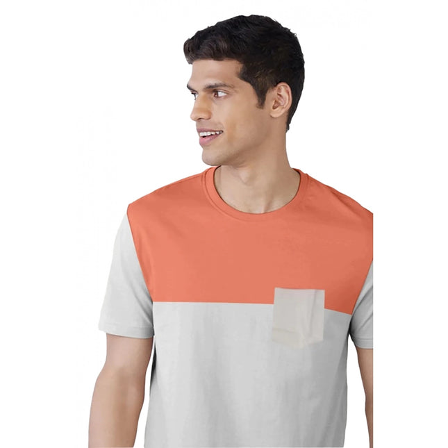 Rosolly Men'sÂ Casual Half sleeve SolidÂ Cotton Round Neck T-shirt (Beige)