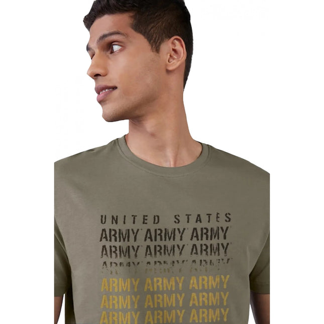 Rosolly Men'sÂ Casual Half sleeve Printed Cotton Crew Neck T-shirt (Olive)