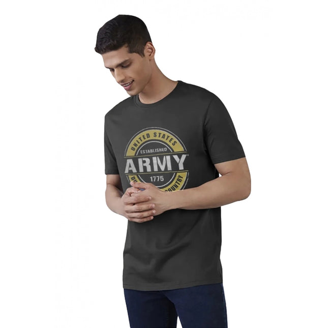 Rosolly Men'sÂ Casual Half sleeve Printed Cotton Crew Neck T-shirt (Black)