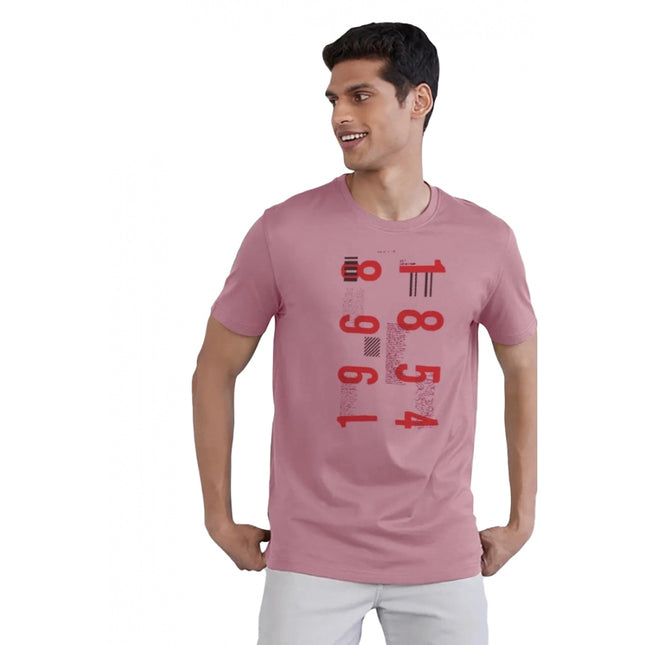 Rosolly Men'sÂ Casual Half sleeve Printed Cotton Crew Neck T-shirt (Pink)
