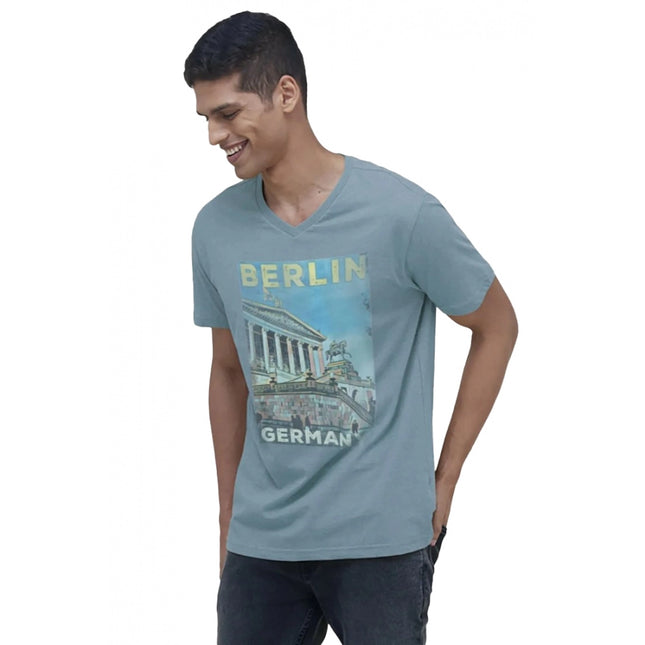 Rosolly Men'sÂ Casual Half sleeve Digital Printed Cotton Crew Neck T-shirt (Teal)