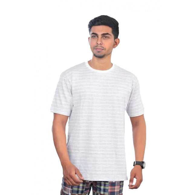 Rosolly Men'sÂ Casual Half sleeve Stripped Cotton Crew Neck T-shirt (GreyÂ )