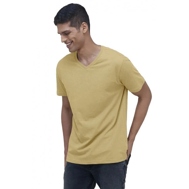 Rosolly Men'sÂ Casual Half sleeve SolidÂ Cotton V Neck T-shirt (Sand)