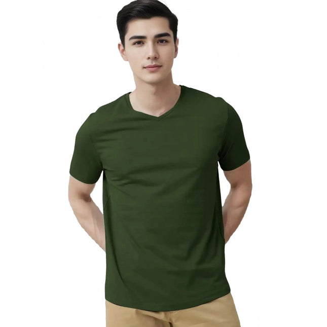 Rosolly Men'sÂ Casual Half sleeve SolidÂ Cotton V Neck T-shirt (Olive)