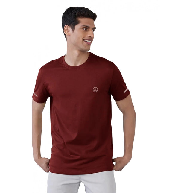 Rosolly Men'sÂ Casual Half sleeve SolidÂ Polyester Crew Neck T-shirt (Maroon)