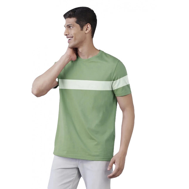 Rosolly Men'sÂ Casual Half sleeve Stripped Cotton Crew Neck T-shirt (Light Green)