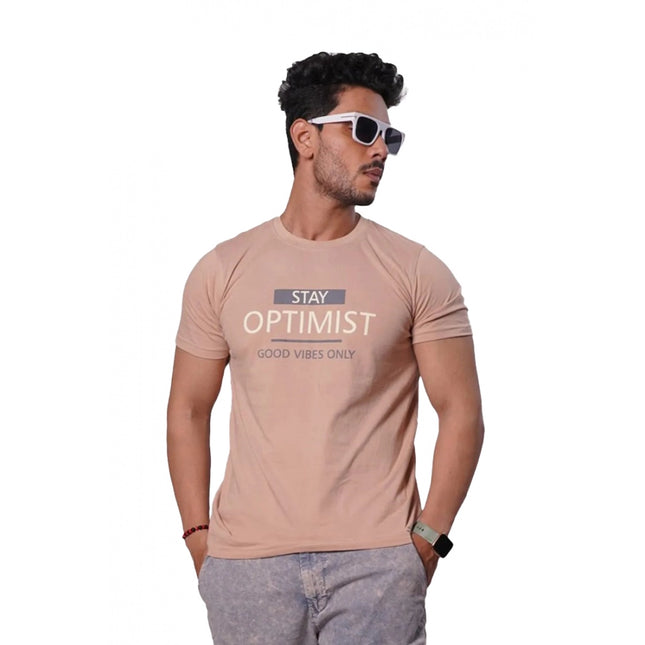 Rosolly Men'sÂ Casual Half sleeve Optimist Printed Cotton Crew Neck T-shirt (Pink)