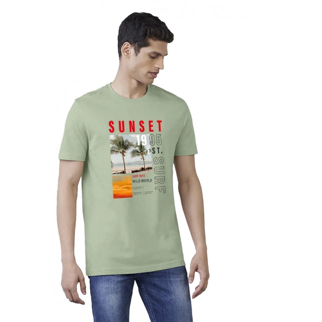 Rosolly Men'sÂ Casual Half sleeve Digital Printed Cotton Crew Neck T-shirt (Pista)