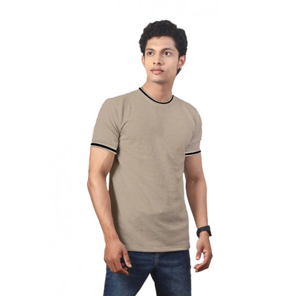 Rosolly Men'sÂ Casual Half sleeve SolidÂ Polyester Crew Neck T-shirt (Beige)