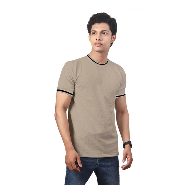 Rosolly Men'sÂ Casual Half sleeve SolidÂ Polyester Crew Neck T-shirt (Beige)