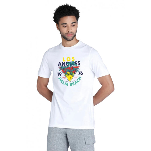 Rosolly Men'sÂ Casual Half sleeve Printed Polyester Crew Neck T-shirt (White)