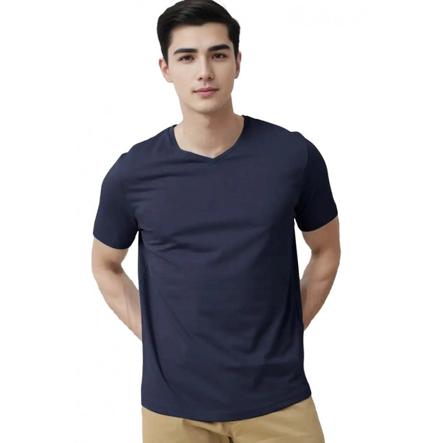 Rosolly Men'sÂ Casual Half sleeve SolidÂ Cotton V Neck T-shirt (Navy)