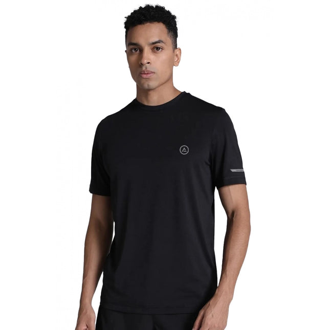 Rosolly Men'sÂ Casual Half sleeve SolidÂ Polyester Crew Neck T-shirt (Black)