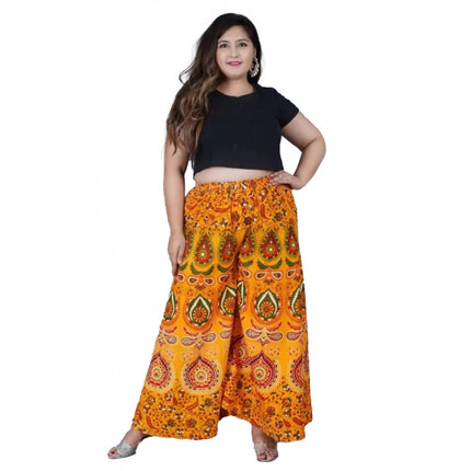 Rosolly Women's Cotton Jaipur Printed Elastic Palazzo Pant (Yellow, Free Size)