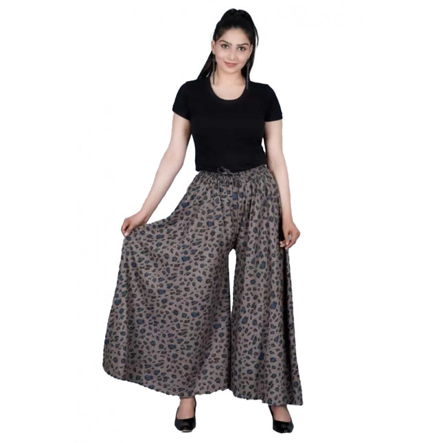 Rosolly Women's Cotton Printed Elastic Palazzo Pant (Grey, Free Size)