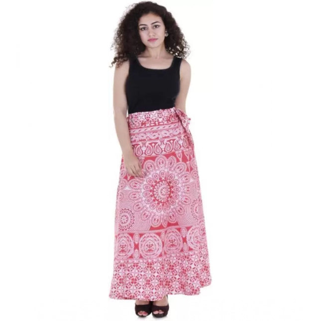 Rosolly Women's Cotton Printed Wrap Around Maxi Skirt (Red, Free Size)