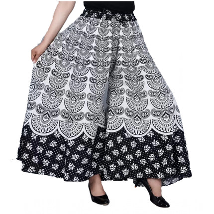 Rosolly Women's Cotton Jaipur Printed Elastic Palazzo Pant (Black, Free Size)