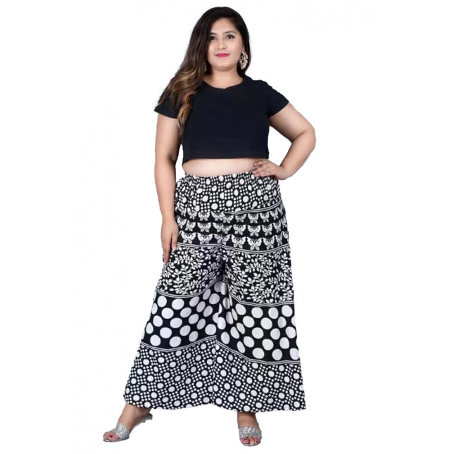 Rosolly Women's Cotton Printed Elastic Palazzo Pant (Black, Free Size)