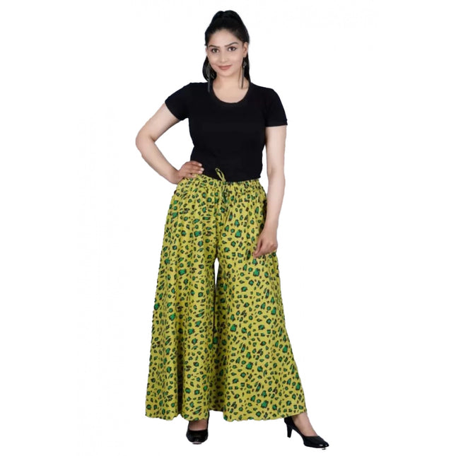 Rosolly Women's Cotton Printed Elastic Palazzo Pant (Green, Free Size)