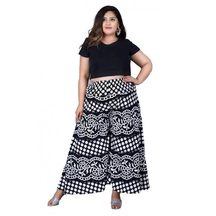 Rosolly Women's Cotton Printed Elastic Palazzo Pant (Black, Free Size)