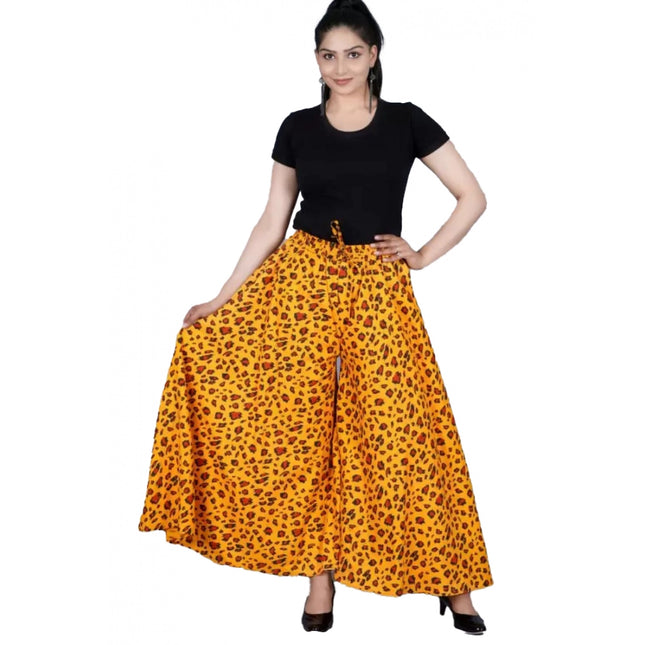 Rosolly Women's Cotton Printed Elastic Palazzo Pant (Yellow, Free Size)