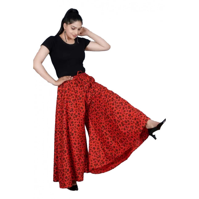 Rosolly Women's Cotton Printed Elastic Palazzo Pant (Red, Free Size)