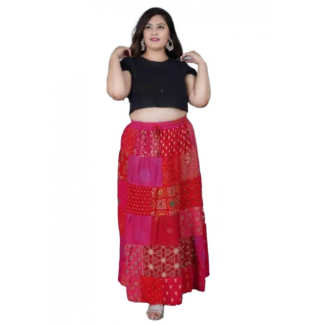 Rosolly Women's Rayon Printed Elastic Skirt (Multicolor, Free Size)