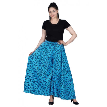 Rosolly Women's Cotton Printed Elastic Palazzo Pant (Light Blue, Free Size)