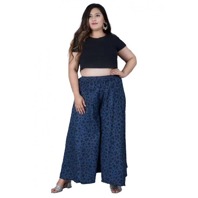 Rosolly Women's Cotton Printed Elastic Palazzo Pant (Blue, Free Size)