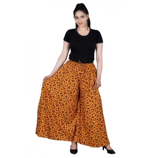 Rosolly Women's Cotton Printed Elastic Palazzo Pant (Orange, Free Size)
