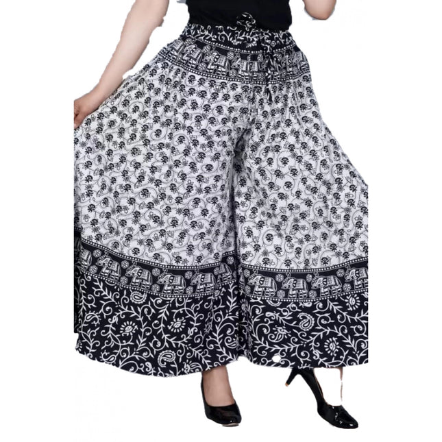 Rosolly Women's Cotton Jaipur Printed Elastic Palazzo Pant (Black, Free Size)