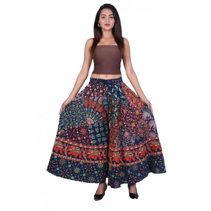 Rosolly Women's Cotton Jaipur Printed Elastic Palazzo Pant (Blue, Free Size)