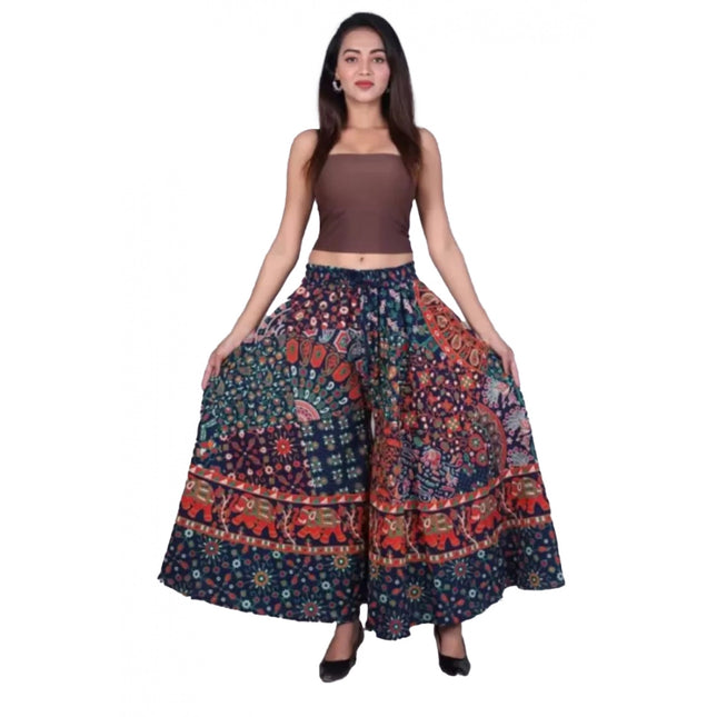 Rosolly Women's Cotton Jaipur Printed Elastic Palazzo Pant (Blue, Free Size)