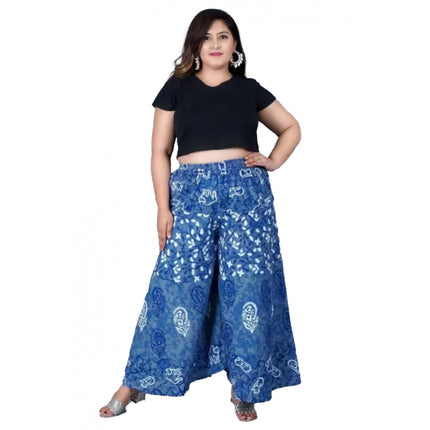 Rosolly Women's Cotton Printed Elastic Palazzo Pant (Blue, Free Size)