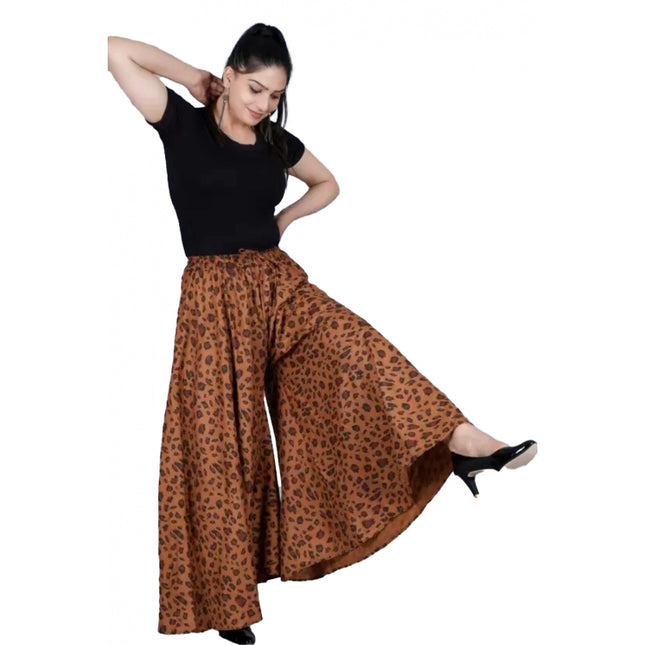 Rosolly Women's Cotton Printed Elastic Palazzo Pant (Brown, Free Size)