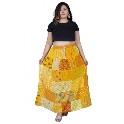 Rosolly Women's Rayon Printed Elastic Skirt (Multicolor, Free Size)