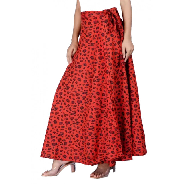 Rosolly Women's Cotton Printed Wrap Around Maxi Skirt (Red, Free Size)