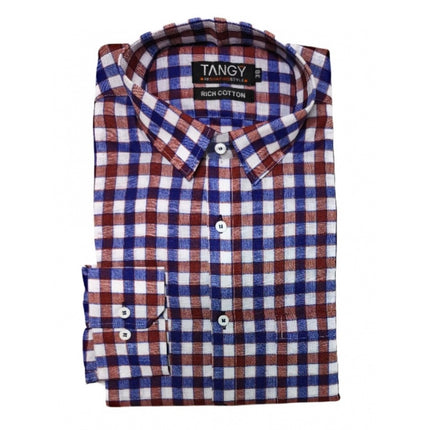 Rosolly Men's Cotton Lycra Full Sleeve Checked Casual Shirt (Maroon Blue)