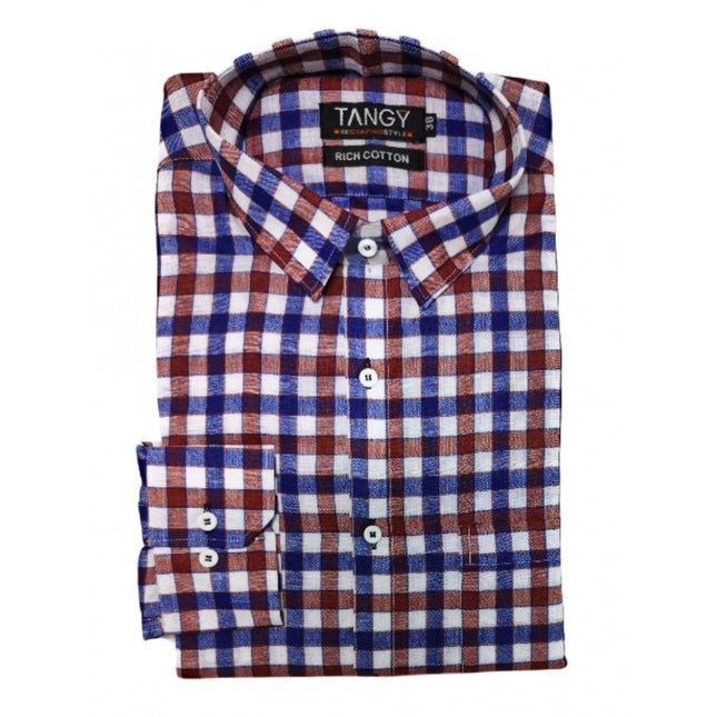 Rosolly Men's Cotton Lycra Full Sleeve Checked Casual Shirt (Maroon Blue)