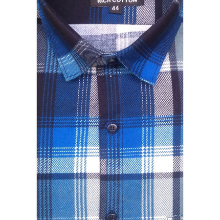 Rosolly Men's Cotton Lycra Full Sleeve Checked Casual Shirt (Blue)