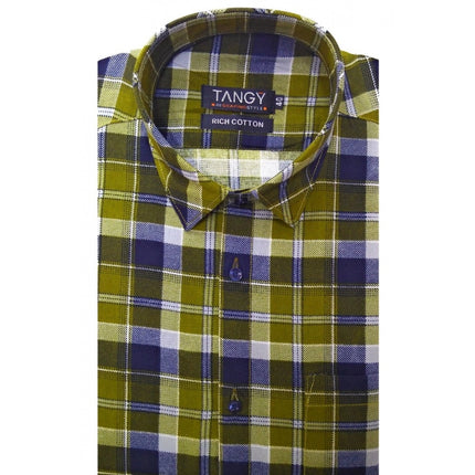 Rosolly Men's Cotton Lycra Full Sleeve Checked Casual Shirt (Green)