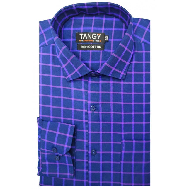 Rosolly Men's Cotton Lycra Full Sleeve Checked Casual Shirt (Blue Purple)