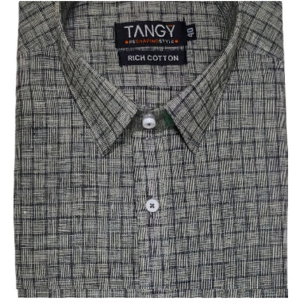 Rosolly Men's Cotton Lycra Full Sleeve Checked Casual Shirt (Grey)