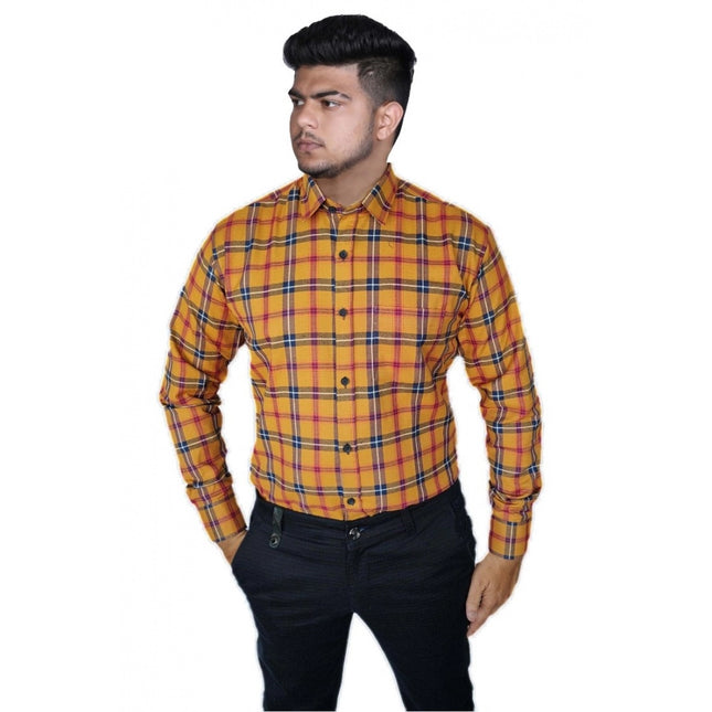 Rosolly Men's Cotton Lycra Full Sleeve Checked Casual Shirt (Orange)