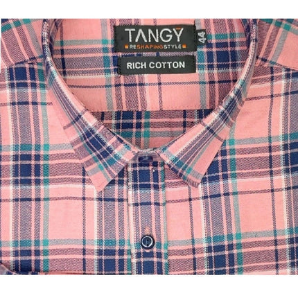 Rosolly Men's Cotton Lycra Full Sleeve Checked Casual Shirt (Peach)