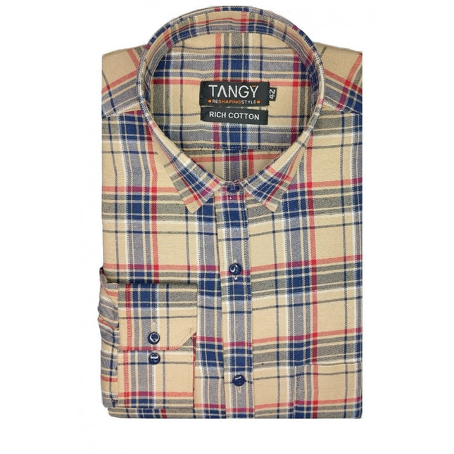 Rosolly Men's Cotton Lycra Full Sleeve Checked Casual Shirt (Brown)