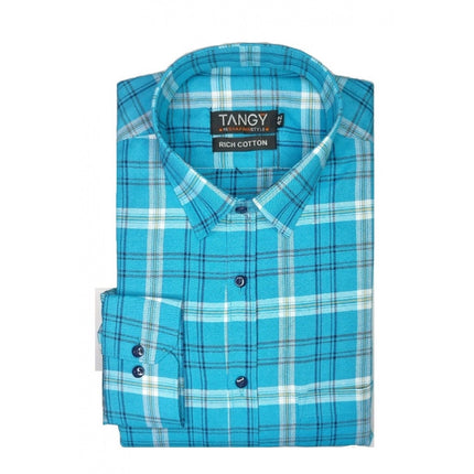Rosolly Men's Cotton Lycra Full Sleeve Checked Casual Shirt (Sky Blue)