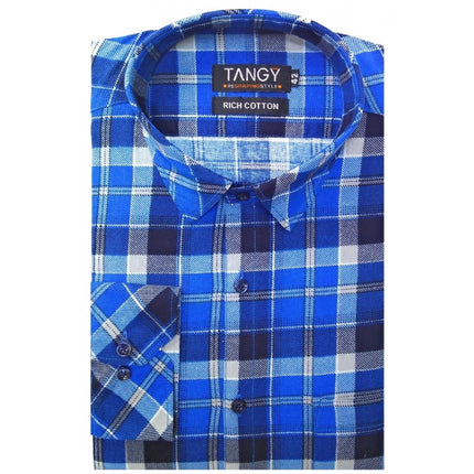 Rosolly Men's Cotton Lycra Full Sleeve Checked Casual Shirt (Blue)